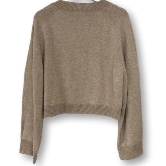 John Elliott Womens Two Tone Crewneck Wool Cashmere Crop Sweater Oatmeal Large - Picture 2 of 4